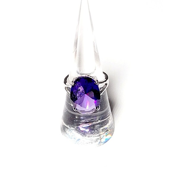 925K Sterling Silver Large Faceted Amethyst Prong Set Ring Womens Sz 6.75 NWOT - Picture 3 of 16